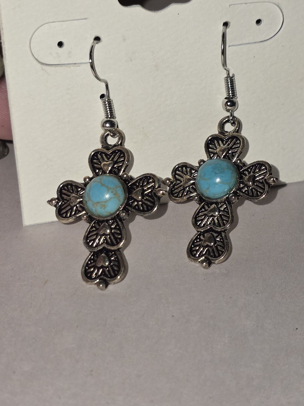Turquoise Cross Dangle Earrings - Women Jewelry
